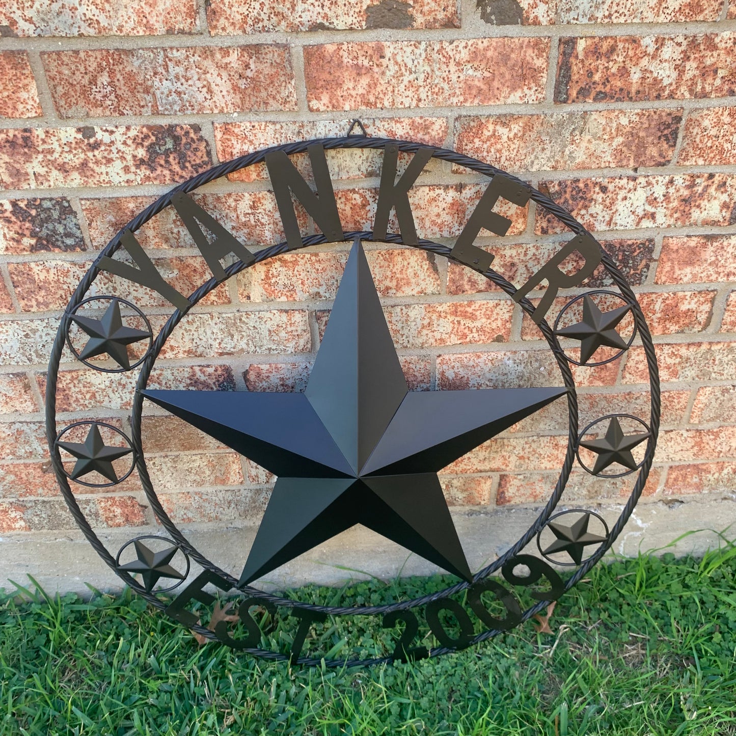 YANKER STYLE CUSTOM NAME STAR BARN METAL STAR 3d TWISTED ROPE RING WESTERN HOME DECOR RUSTIC BLACK HANDMADE 24",32",36",50"
