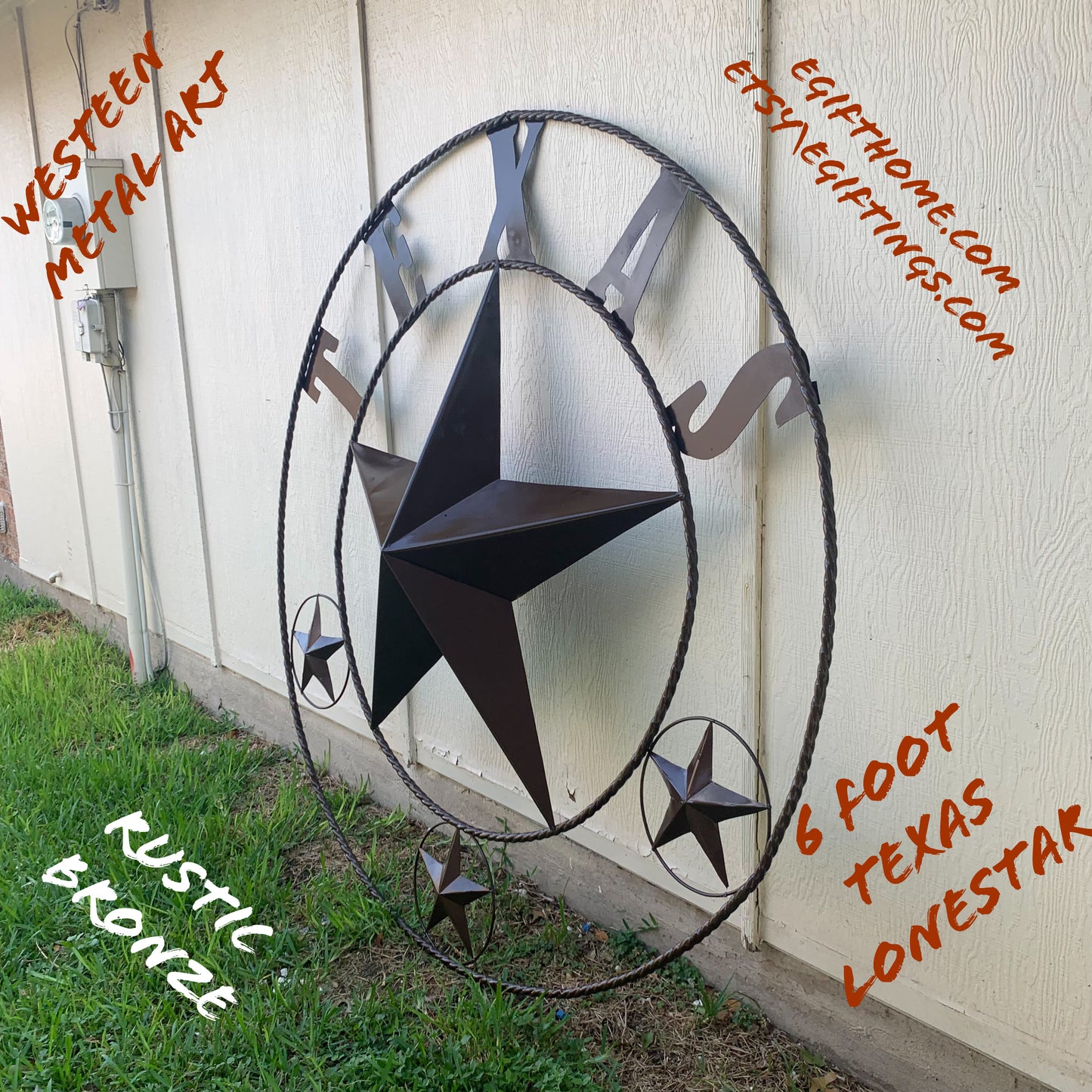 6 FOOT TEXAS LONE STAR GIANT LARGE OVERSIZE BARN STAR METAL RUSTIC BRONZE COPPER WALL ART WESTERN HOME DECOR HANDMADE NEW EH10523