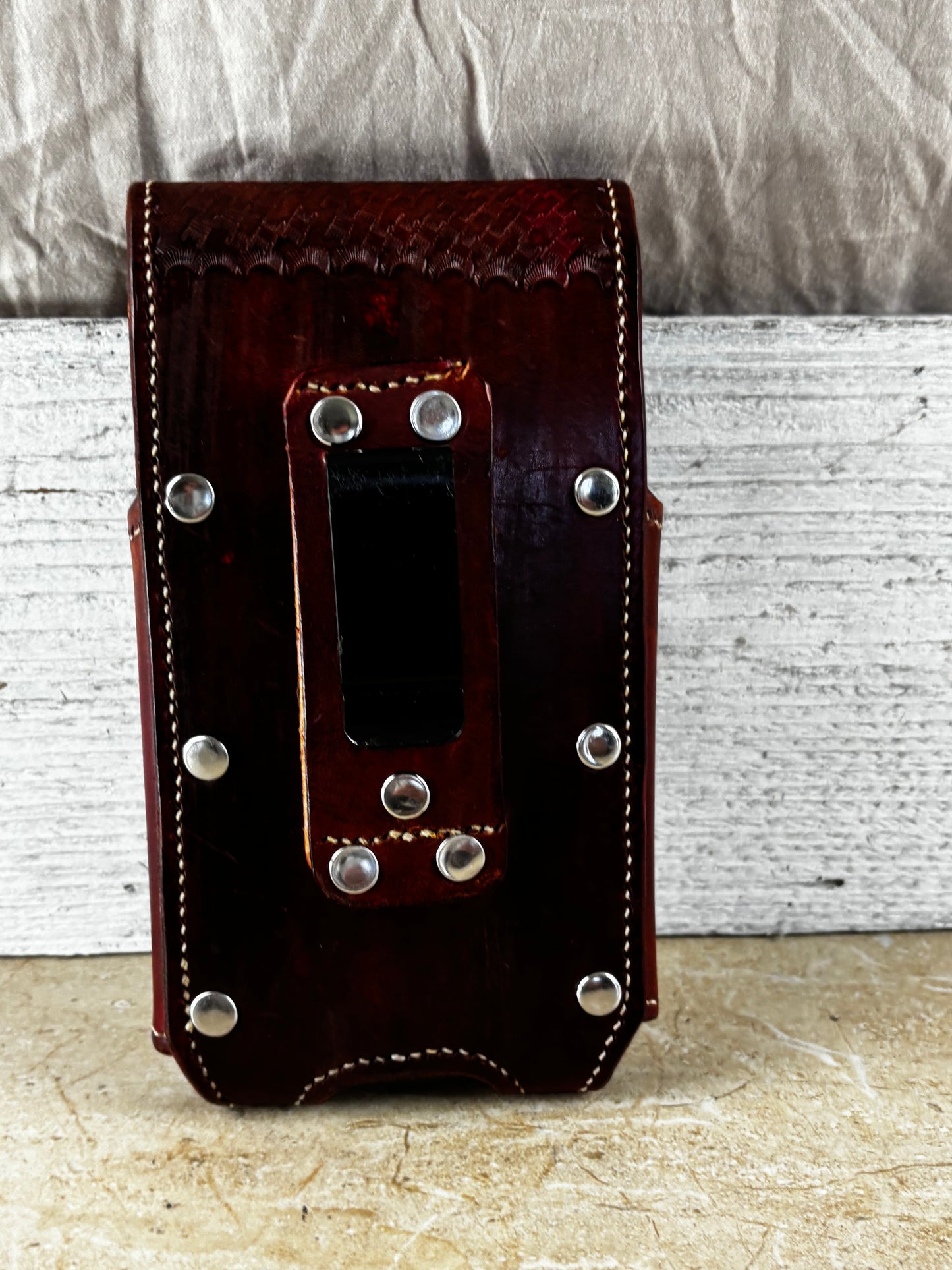 7" LONE STAR LEATHER HOLSTER BROWN STAR POUCH EXTRA LARGE  BELT LOOP CLIP CELL PHONE CASE UNIVERSAL HANDMADE #EH13808