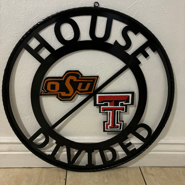 HOUSE DIVIDED OSU & TECH CUSTOM VINTAGE METAL CRAFT WALL ART RUSTIC TEAM SIGN HANDMADE 18",24",32",36