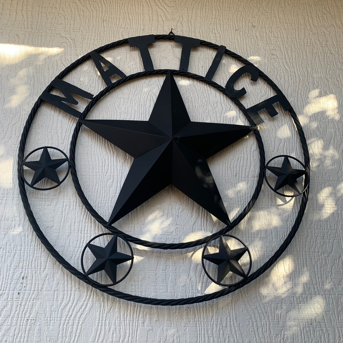 MATTICE STYLE BLACK STAR YOUR CUSTOM NAME BARN METAL STAR 3d TWISTED ROPE RING WESTERN HOME DECOR HANDMADE 24",32",36",50"
