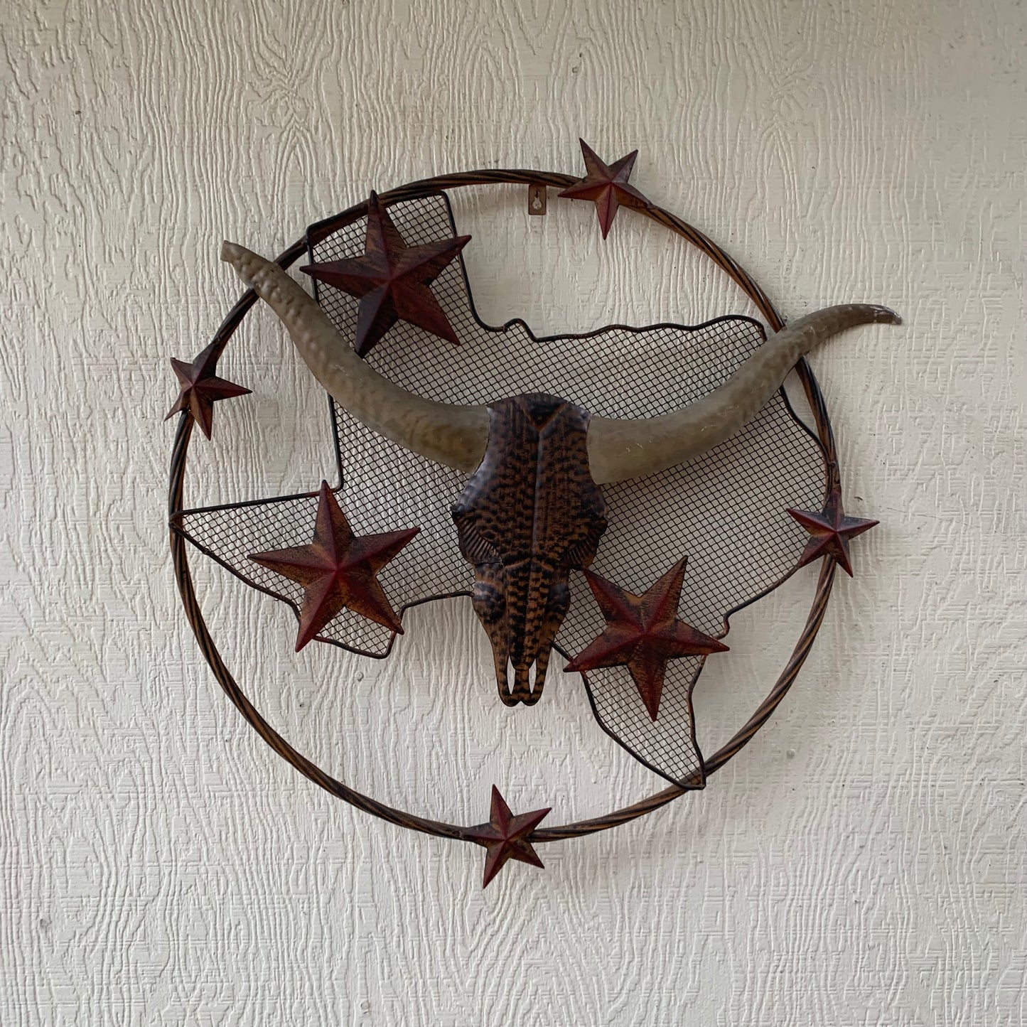 24" LONGHORNS & STARS METAL WALL ART SCULPTURE WESTERN HOME DECOR HANDMADE NEW