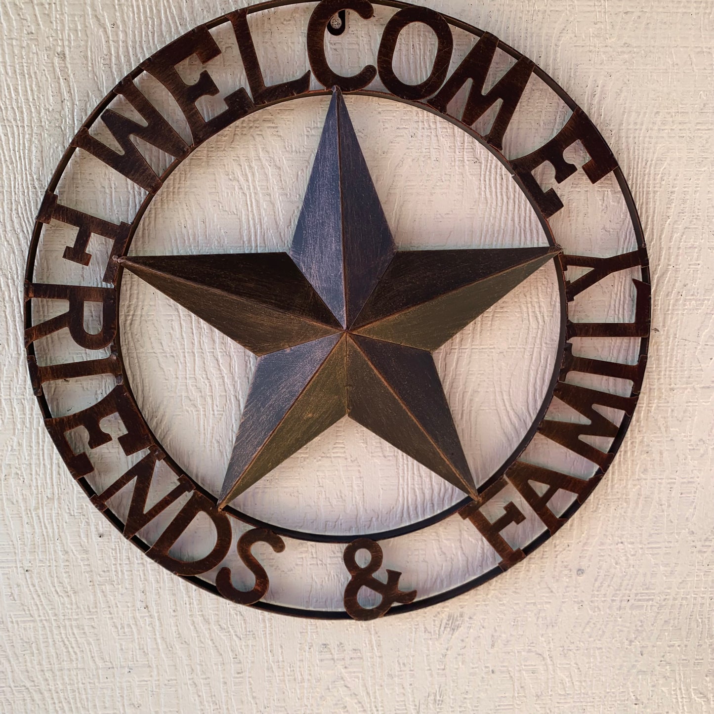 WELCOME FRIENDS FAMILY BARN METAL STAR WALL ART BRONZE WESTERN HOME DECOR HANDMADE NEW #EH13339