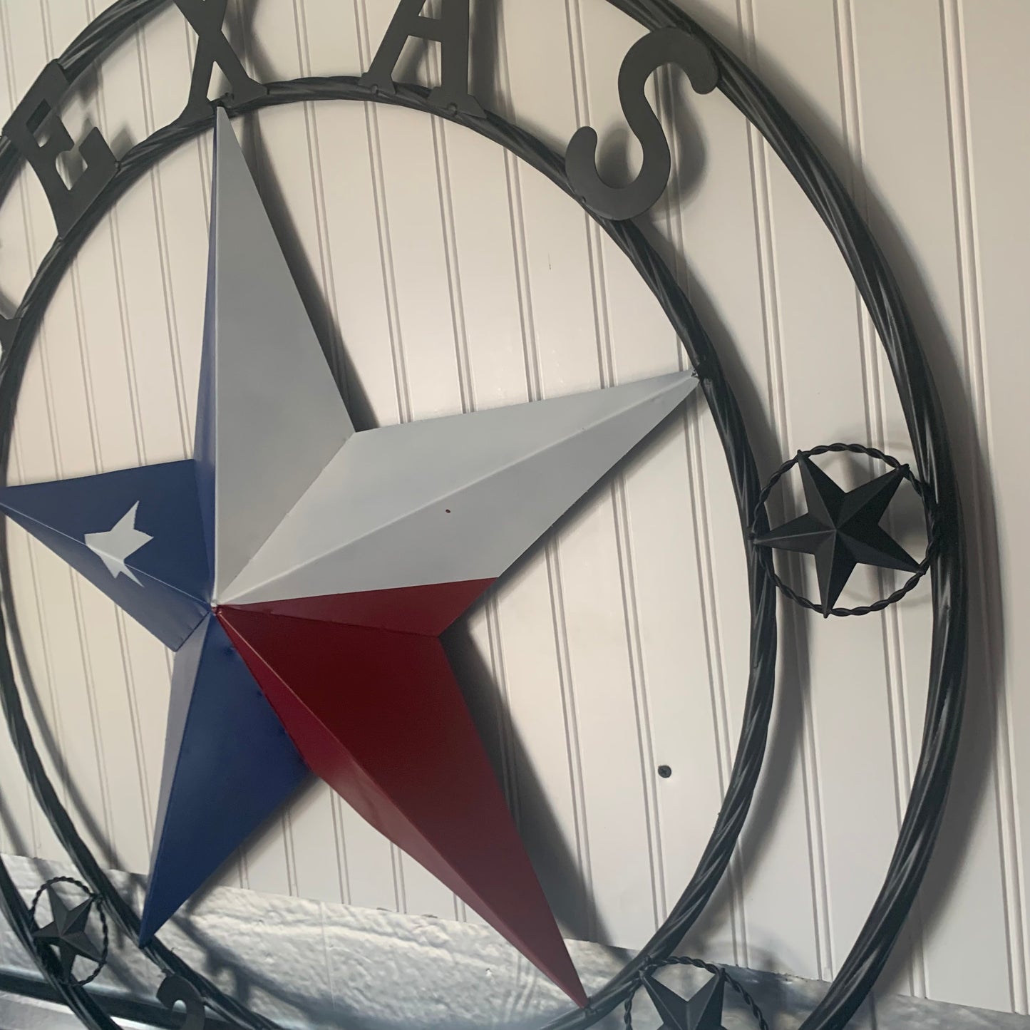 TEXAS 2022 STYLE CUSTOM NAME BARN STAR METAL LONESTAR 3d TWISTED BLACK ROPE RING WESTERN HOME DECOR   HANDMADE 24",32",36"