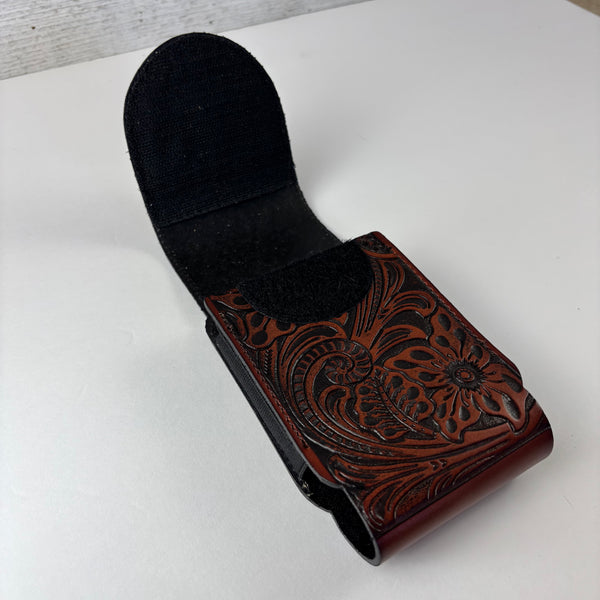 7" LONGHORNS LEATHER HOLSTER BROWN POUCH EXTRA LARGE  BELT LOOP CELL PHONE CASE UNIVERSAL OVERSIZE
