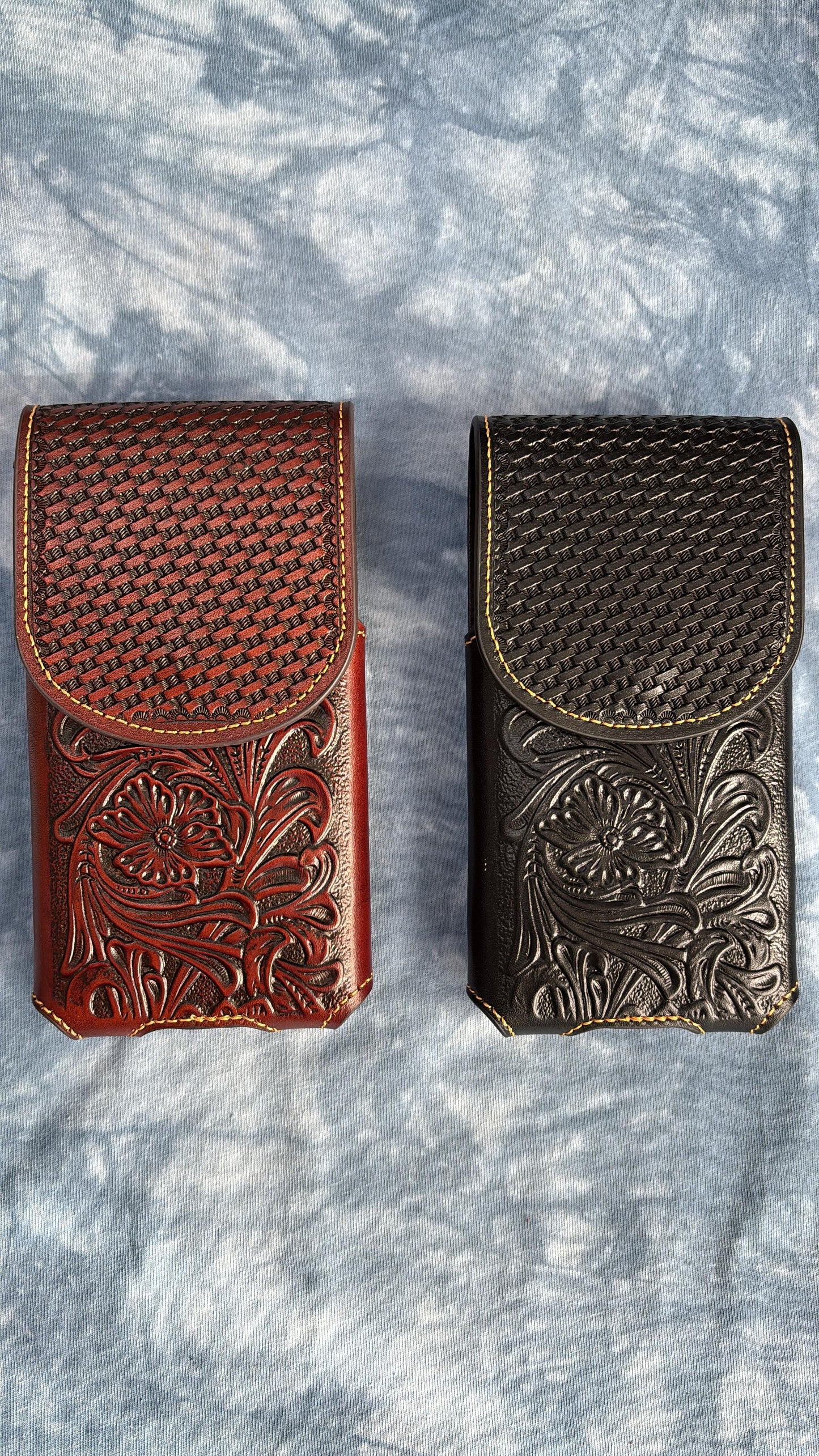 7" PLAIN FLORAL LEATHER HOLSTER BROWN STAR POUCH EXTRA LARGE  BELT LOOP CELL PHONE CASE UNIVERSAL OVERSIZE