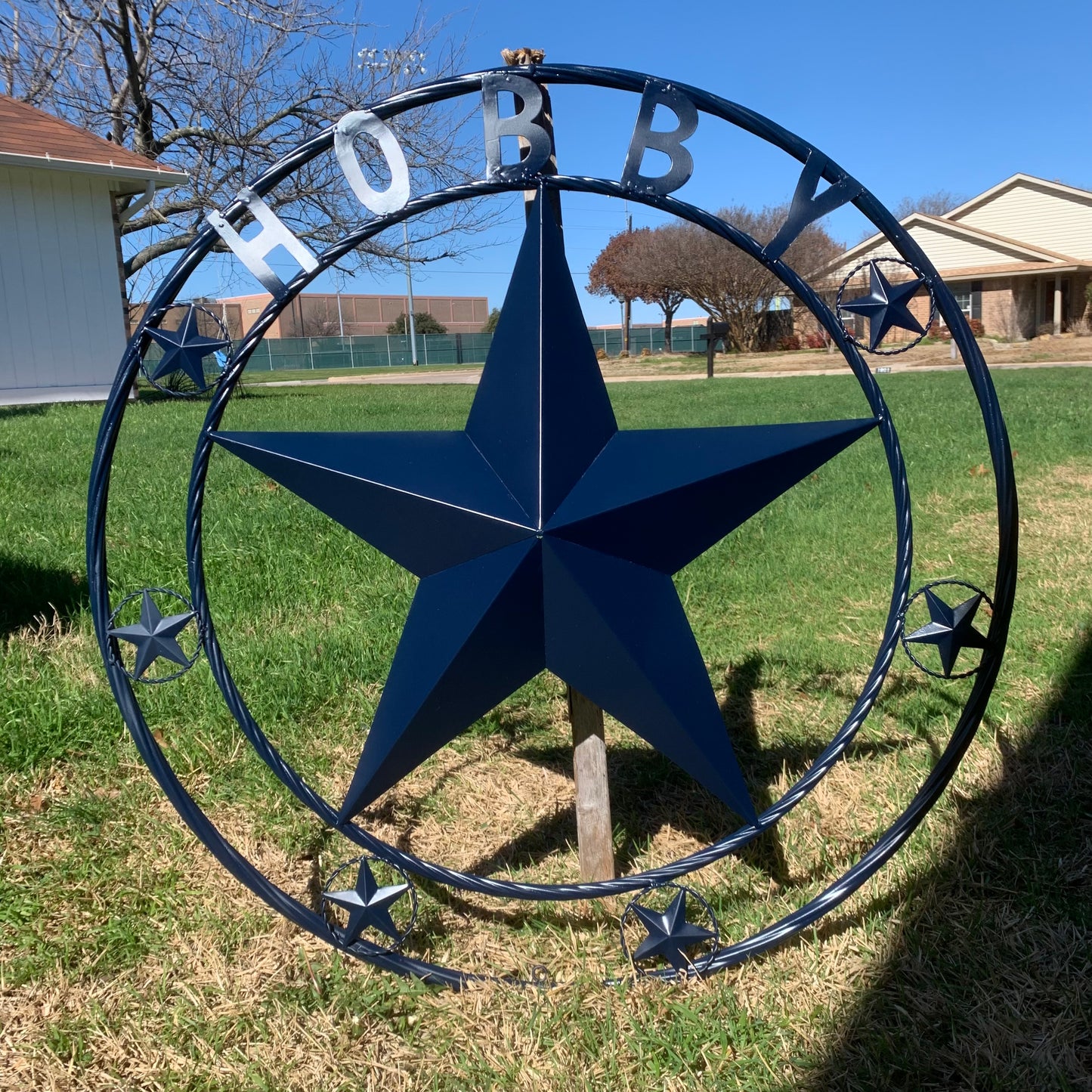HOBBY STYLE CUSTOM NAME STAR BARN METAL STAR 3d TWISTED ROPE RING WESTERN HOME DECOR RUSTIC NAVY BLUE HANDMADE 24",32",36",50"