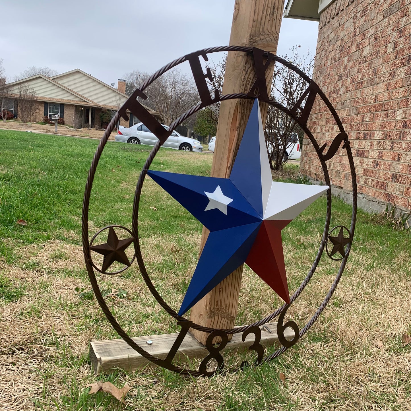 1836 TEXAS FLAG STAR RED WHITE BLUE TWISTED BRONZE RING WESTERN HOME DECOR HANDMADE NEW