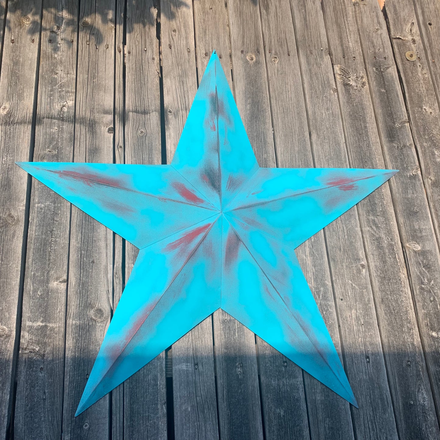 #EH10540 TURQUOISE DISTRESSED TWO TONE BARN STAR METAL ART WESTERN HOME DECOR HANDMADE NEW