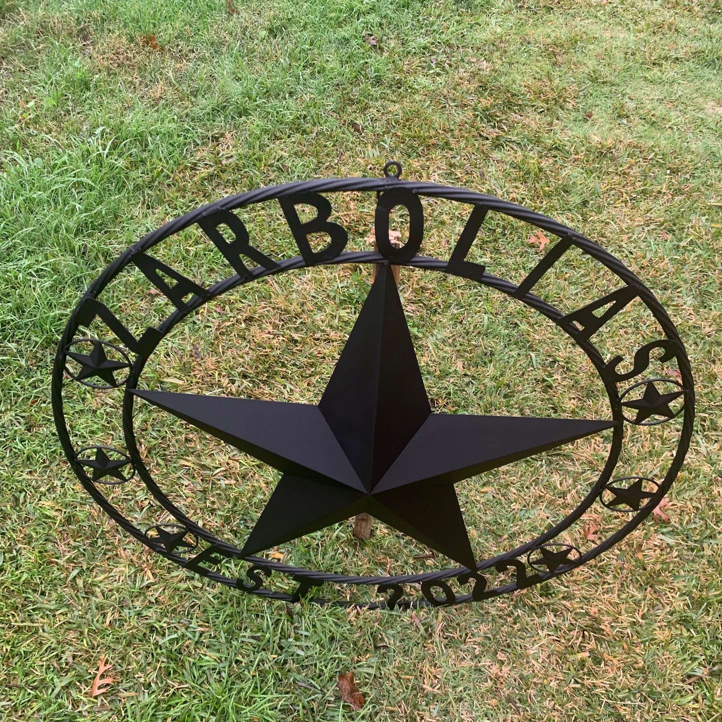 ZARBOLIAS STYLE CUSTOM NAME STAR BARN METAL STAR 3d TWISTED ROPE RING WESTERN HOME DECOR RUSTIC BLACK HANDMADE 24",32",36",50"