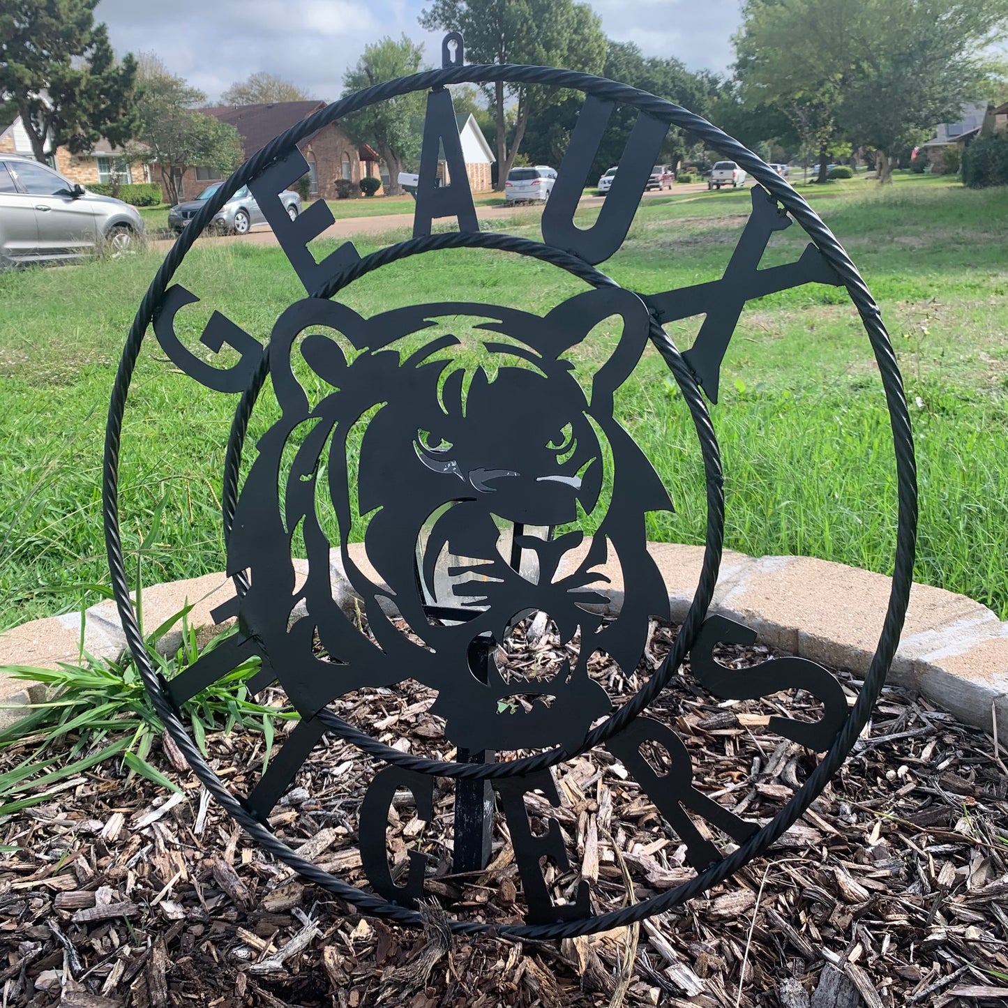 GEAUX TIGERS BLACK CUSTOM METAL VINTAGE CRAFT SIGN TEAM HANDMADE