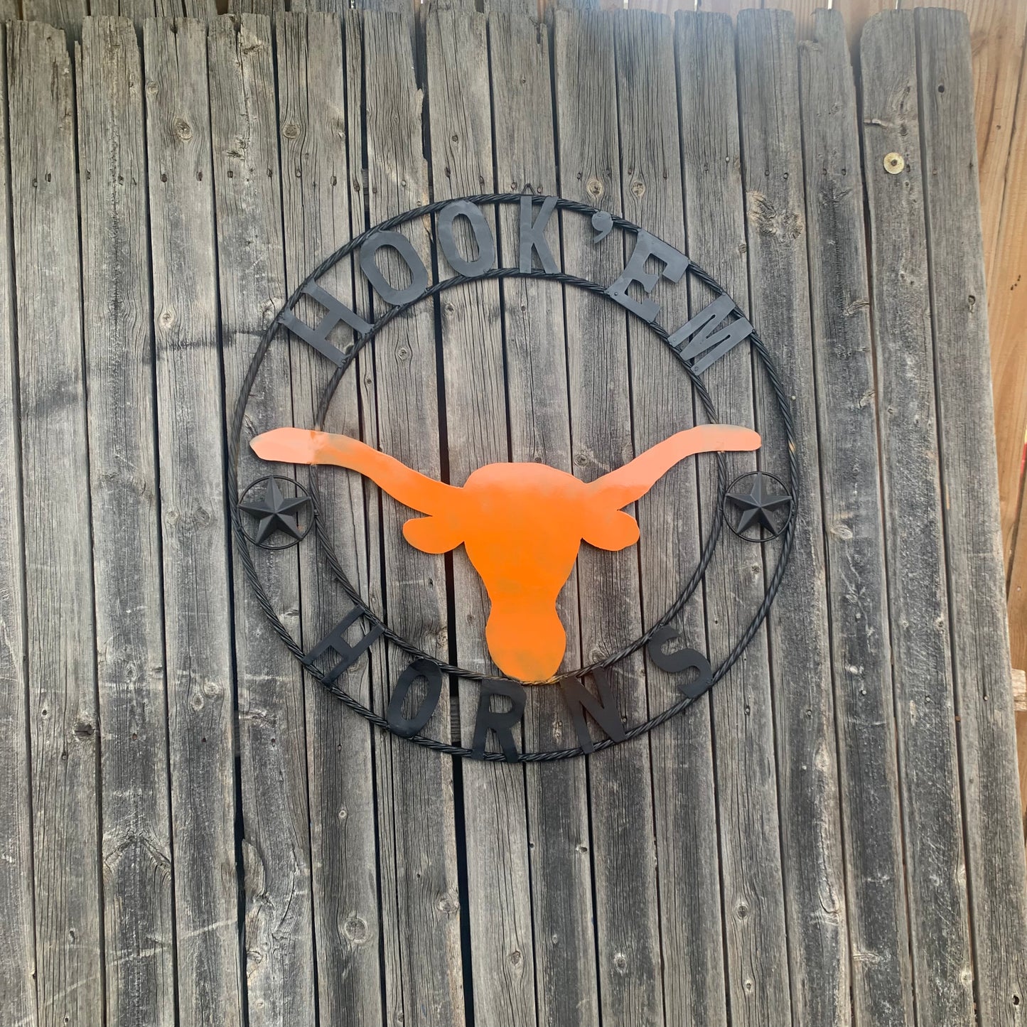 HOOKEM HORNS WITH LONE STAR TEXAS LONGHORNS HOOK EM METAL CUSTOM VINTAGE CRAFT WALL ART TEAM SIGN HANDMADE