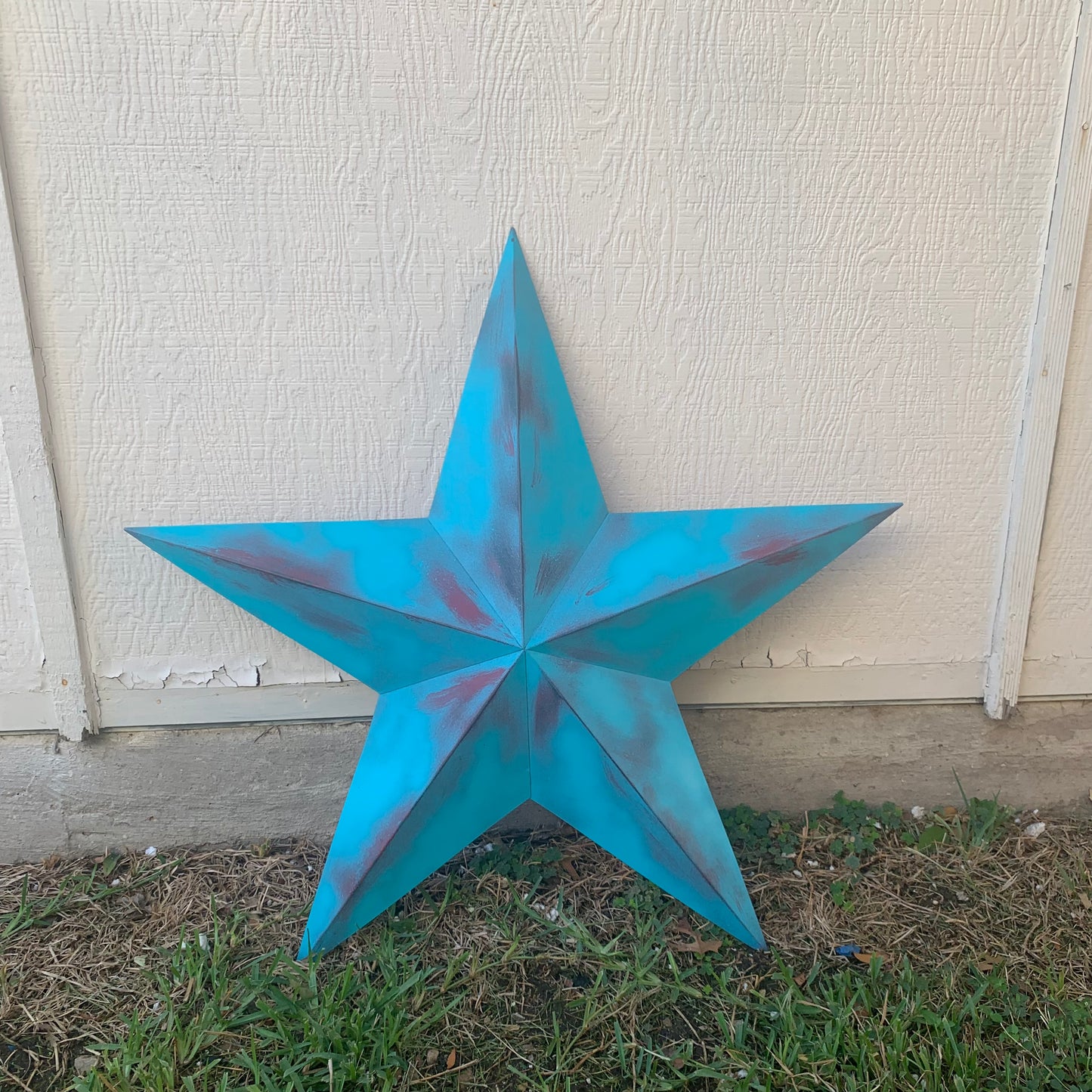 #EH10540 TURQUOISE DISTRESSED TWO TONE BARN STAR METAL ART WESTERN HOME DECOR HANDMADE NEW