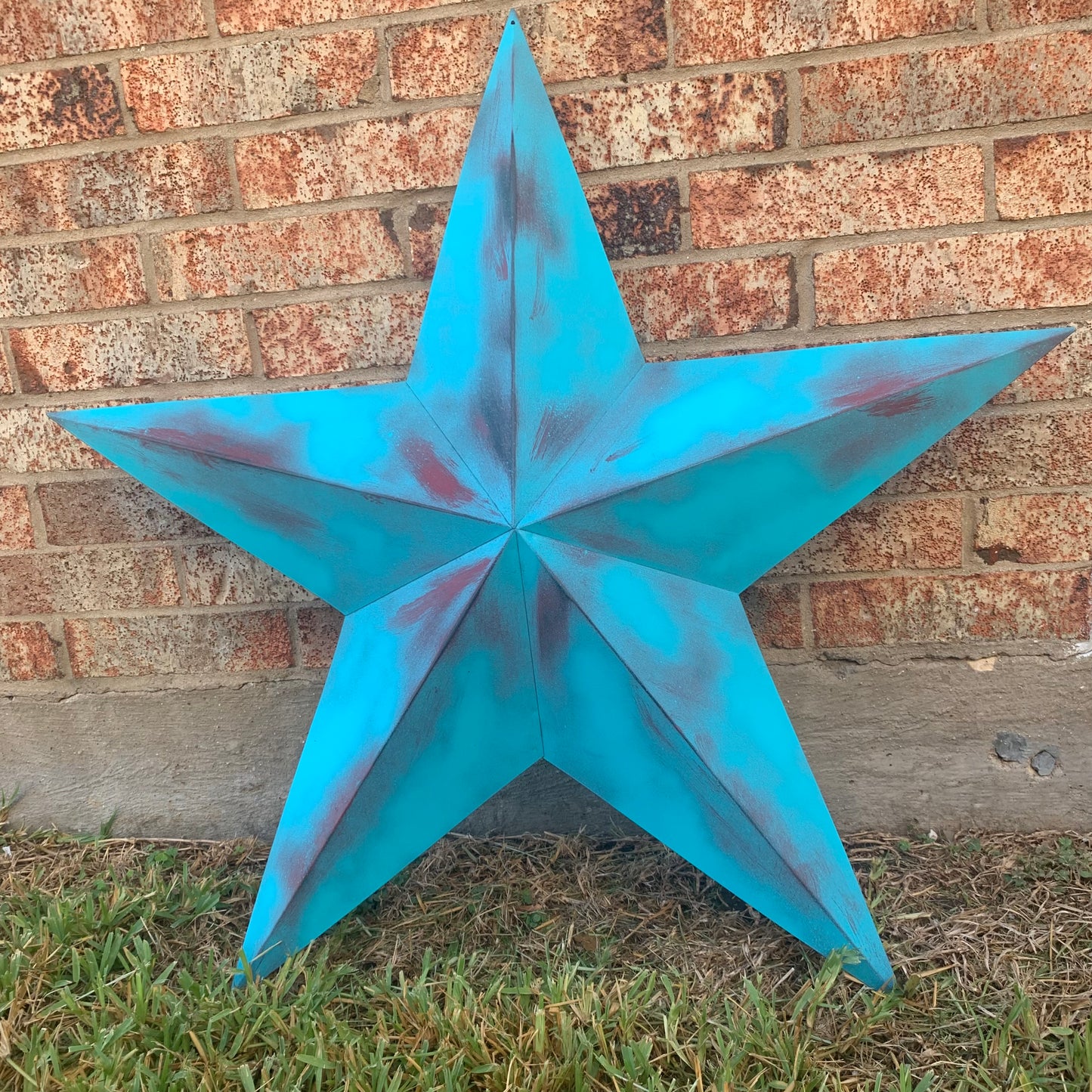 #EH10540 TURQUOISE DISTRESSED TWO TONE BARN STAR METAL ART WESTERN HOME DECOR HANDMADE NEW