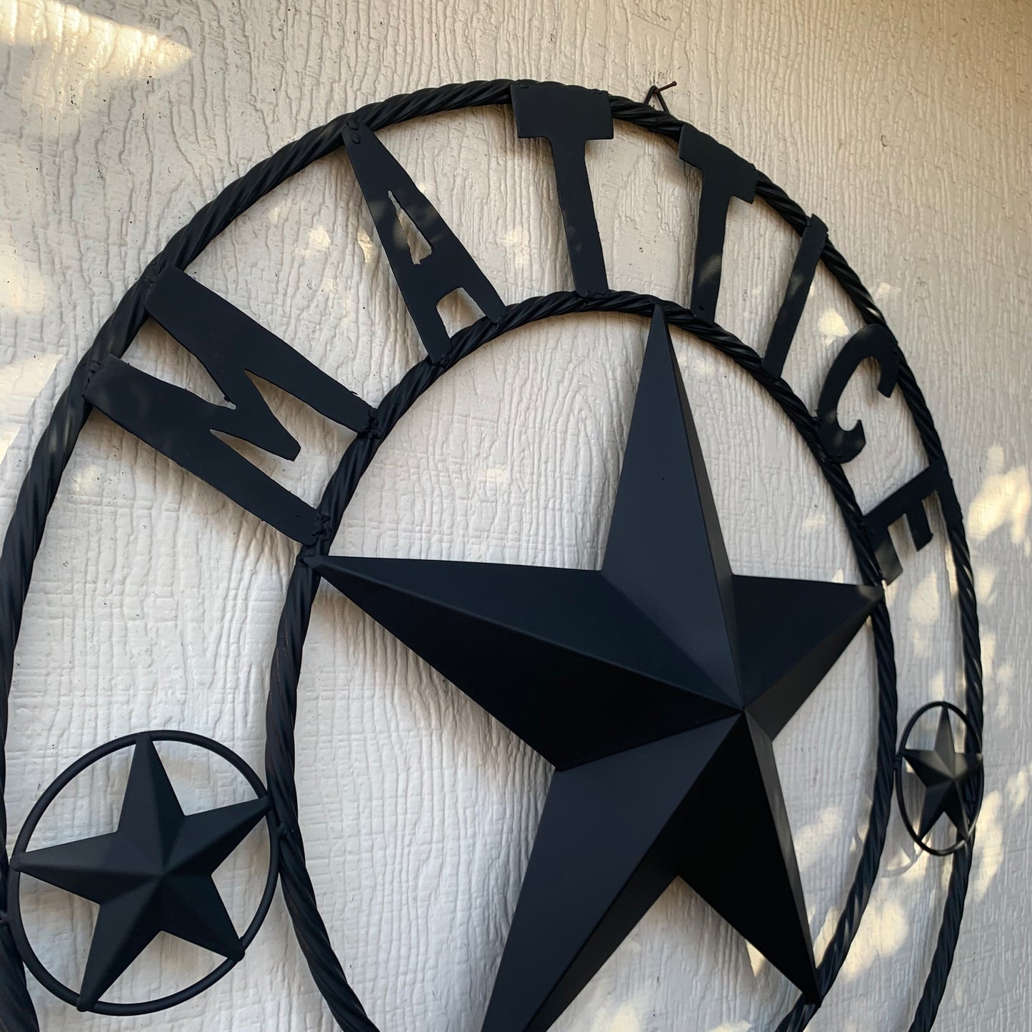 MATTICE STYLE BLACK STAR YOUR CUSTOM NAME BARN METAL STAR 3d TWISTED ROPE RING WESTERN HOME DECOR HANDMADE 24",32",36",50"