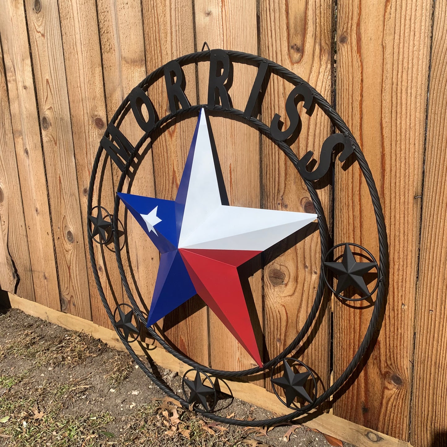 MORRISS TEXAS FLAG STYLE CUSTOM NAME STAR TWISTED ROPE BLACK RING WESTERN HOME DECOR HANDMADE
