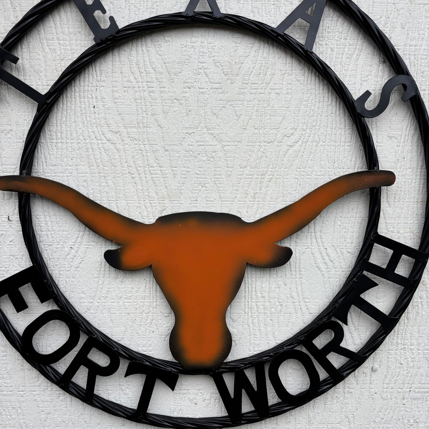 TEXAS FORT WORTH METAL SIGN LONGHORNS ORANGE WESTERN HOME DECOR HANDMADE