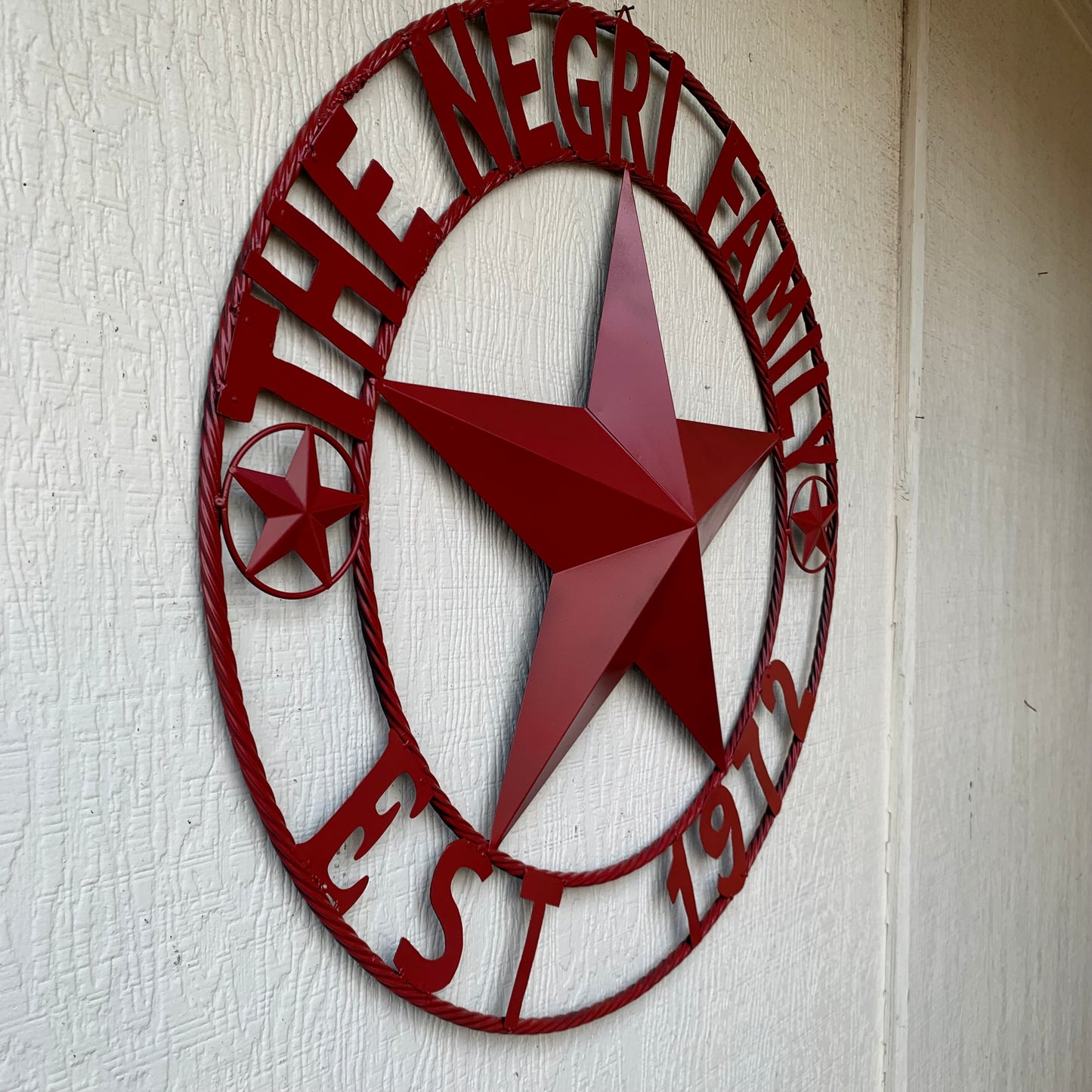 NEGRI FAMILY STYLE YOUR CUSTOM NAME STAR BARN STAR METAL LONE STAR WESTERN HOME DECOR RUSTIC BURGUNDY RED HANDMADE 24",32",36",50"