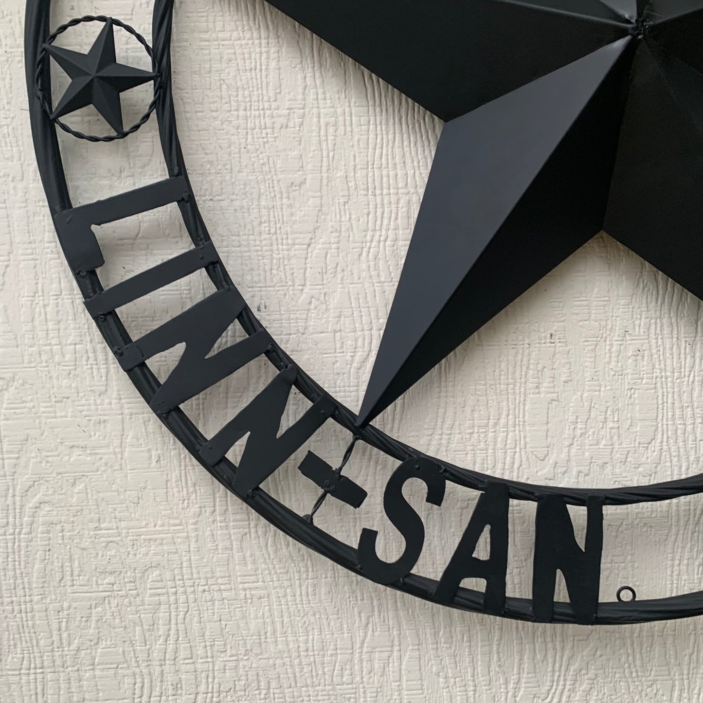 LINN SAN MANUEL STYLE YOUR CUSTOM NAME STAR METAL BARN LONE STAR 3d TWISTED ROPE RING WESTERN HOME DECOR HANDMADE NEW