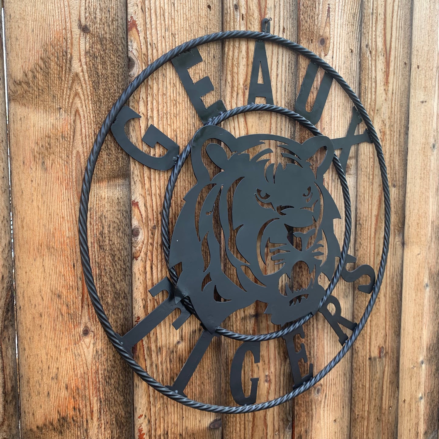 GEAUX TIGERS BLACK CUSTOM METAL VINTAGE CRAFT SIGN TEAM HANDMADE