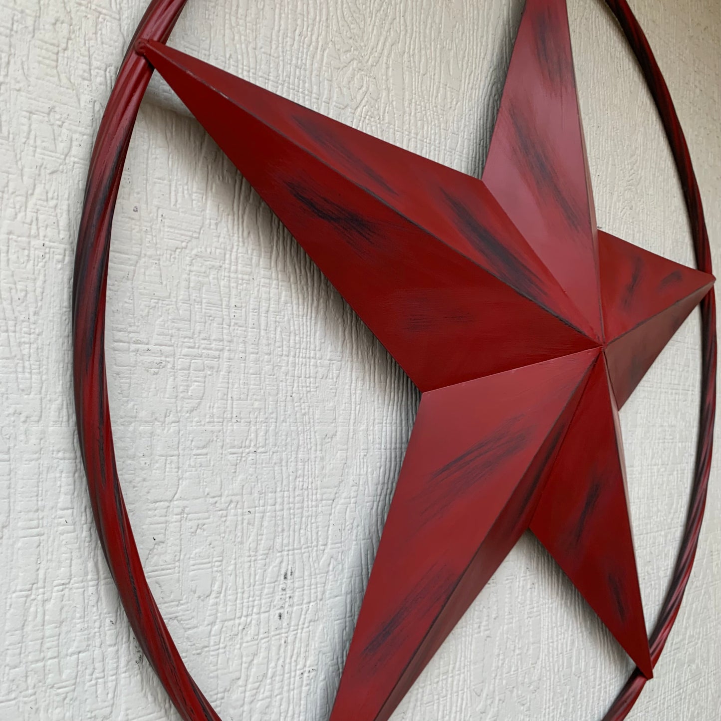 RED DISTRESSED STAR TWO TONE TEXTURE BARN STAR METAL LONESTAR TWISTED ROPE RING WESTERN HOME DECOR HANDMADE NEW #EH12958