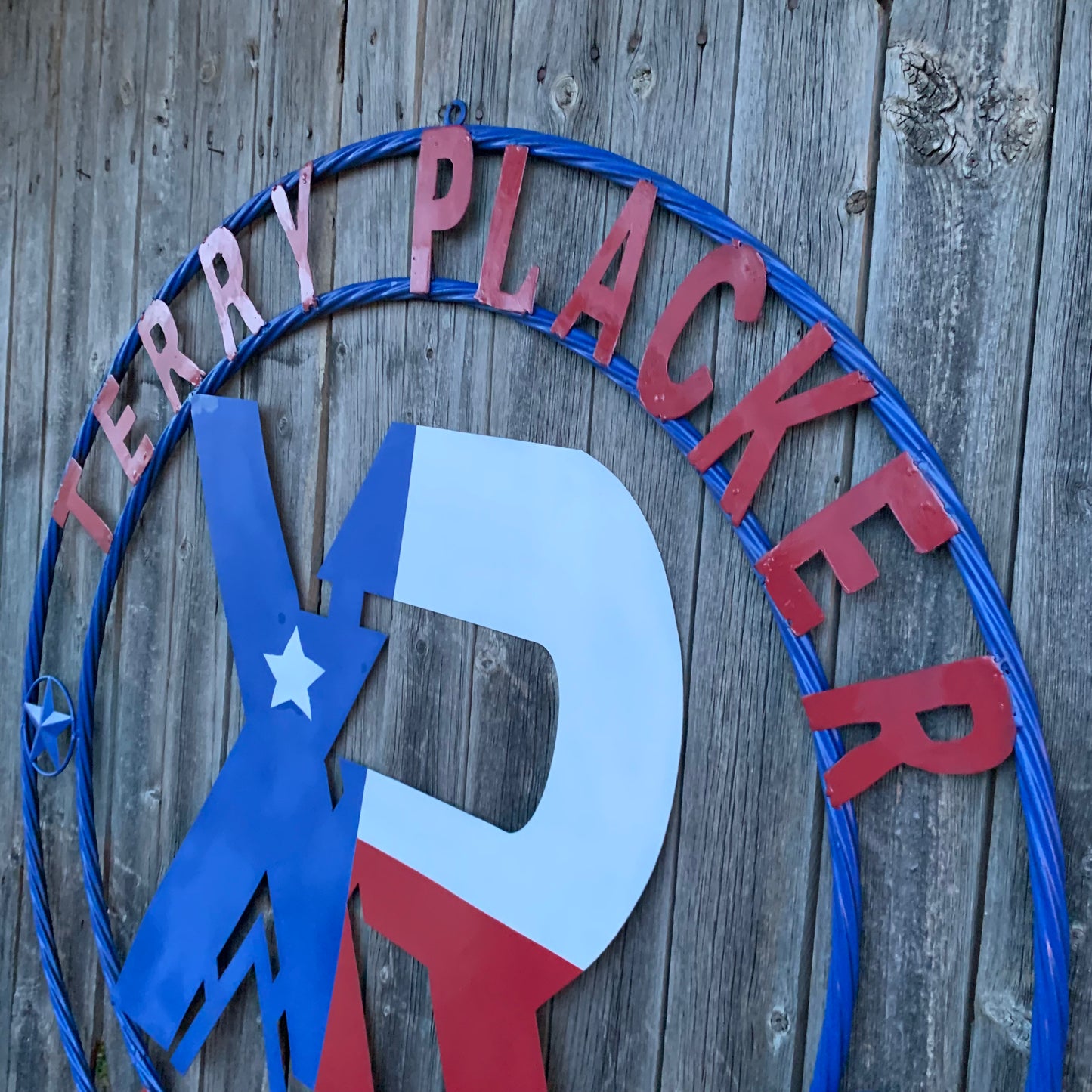 #EH11299 CUSTOM NAME XR ROOFING STYLE SIGN RED,WHITE & BLUE TEXAS FLAG LOGO HANDMADE