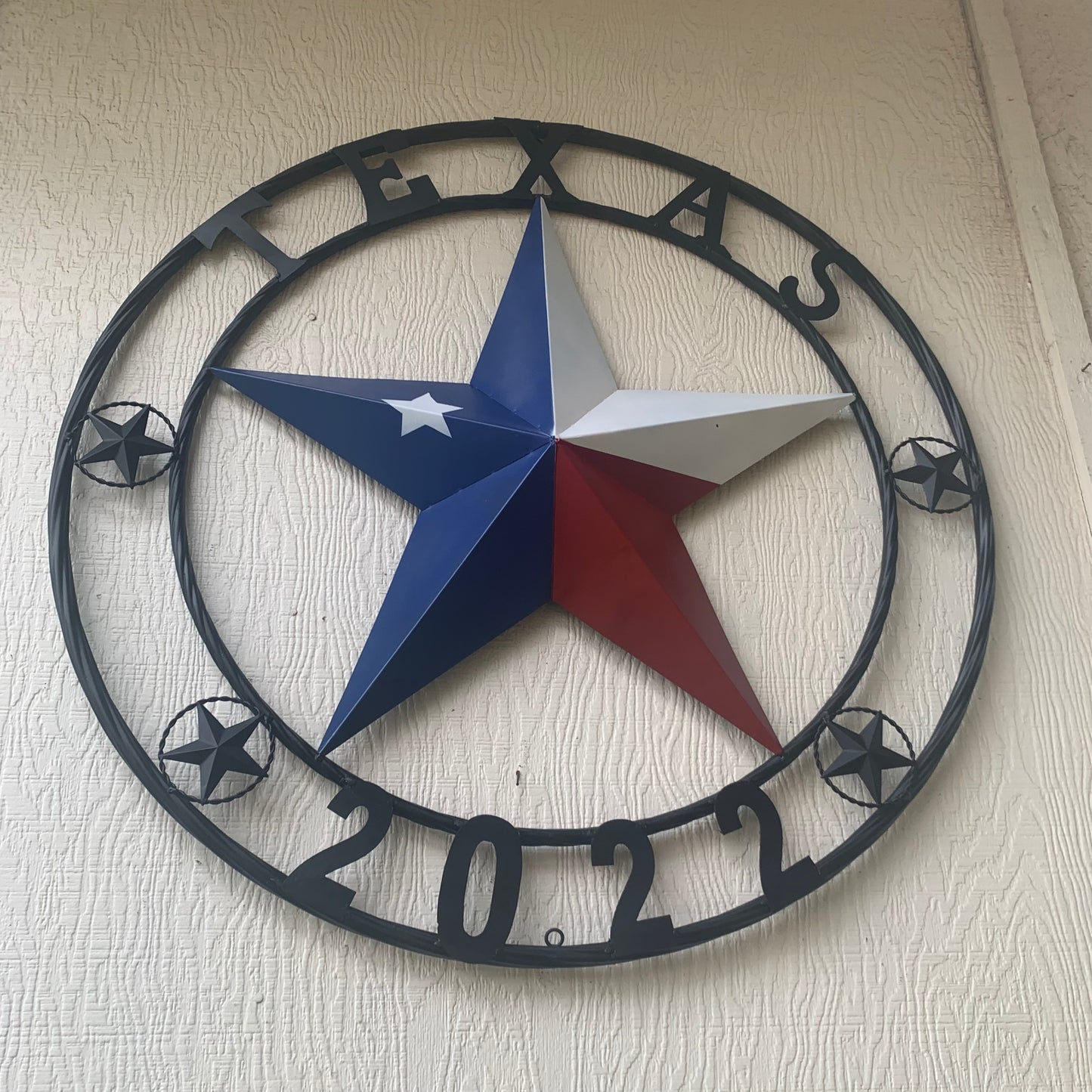 TEXAS 2022 STYLE CUSTOM NAME BARN STAR METAL LONESTAR 3d TWISTED BLACK ROPE RING WESTERN HOME DECOR   HANDMADE 24",32",36"