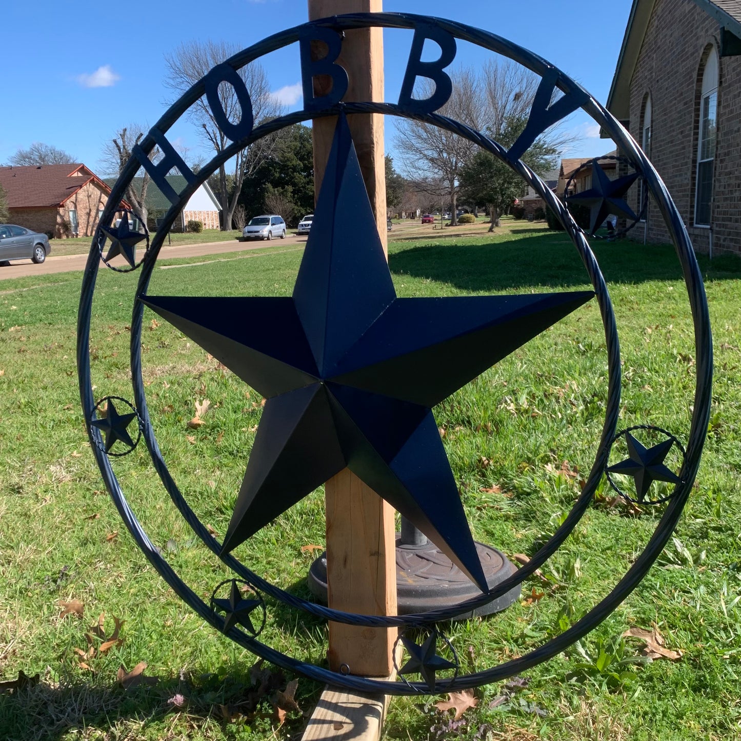 HOBBY STYLE CUSTOM NAME STAR BARN METAL STAR 3d TWISTED ROPE RING WESTERN HOME DECOR RUSTIC NAVY BLUE HANDMADE 24",32",36",50"