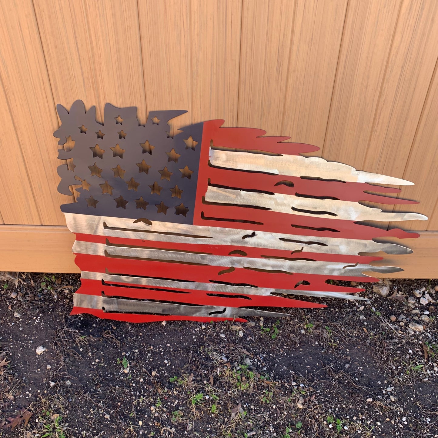 USA TATTERED AMERICAN FLAG METAL WALL ART WESTERN HOME DECOR HANDMADE NEW