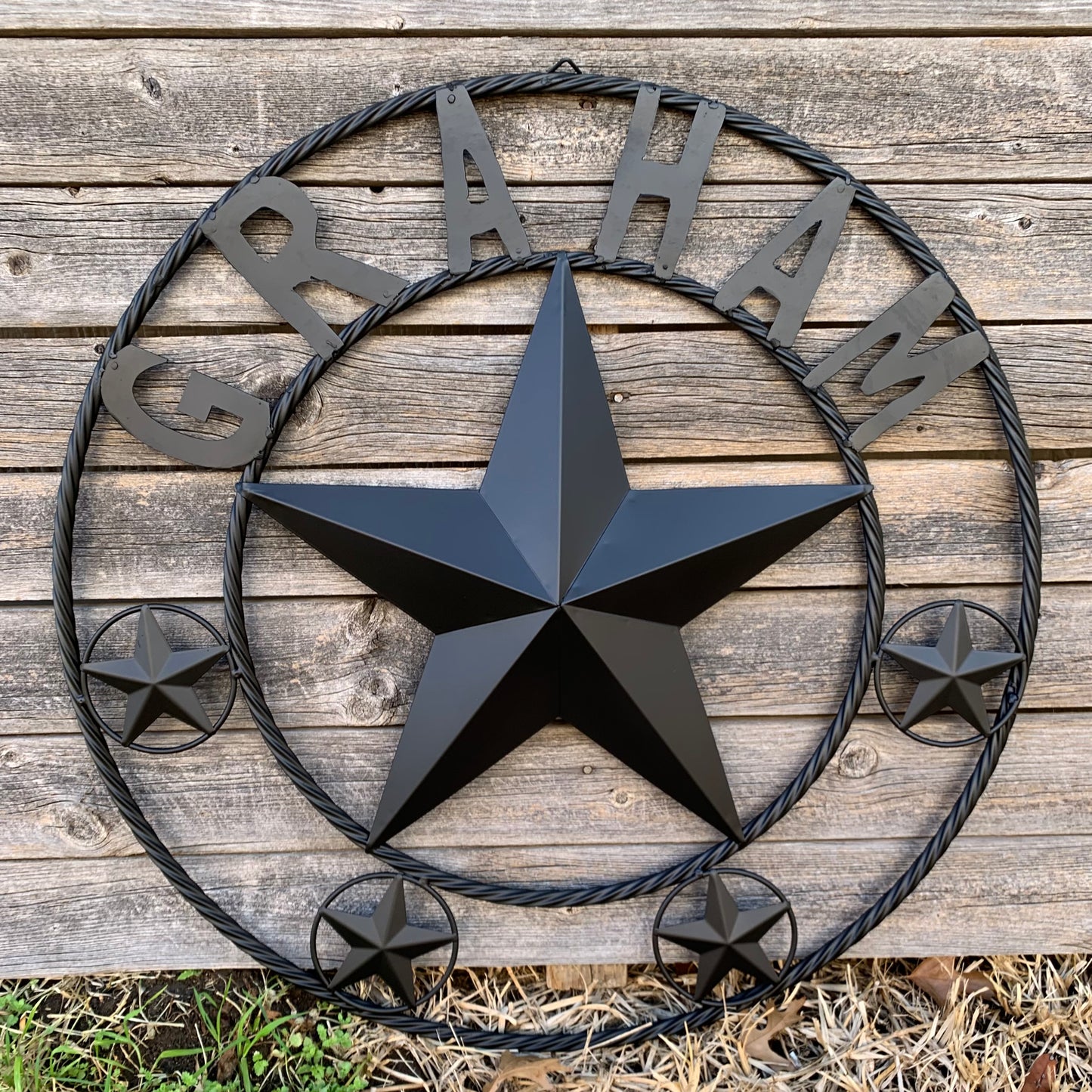 GRAHAM STYLE YOUR CUSTOM NAME STAR BARN STAR METAL LONE STAR WESTERN HOME DECOR RUSTIC BLACK HANDMADE 24",32",36",50"