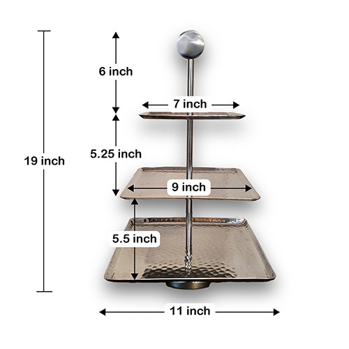 #IH_16059S ALUMINUM HAMMERED SQ 3-TIER STAND 19"H WESTERN HOME DECOR HANDMADE BRAND NEW