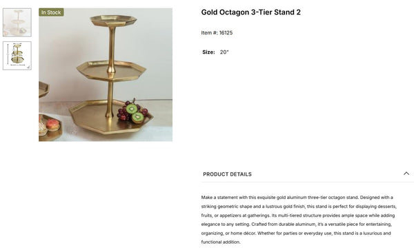 GOLD 3-TIER OCTAGON STAND 20" WESTERN HOME DECOR HANDMADE BRAND NEW #IH_16125
