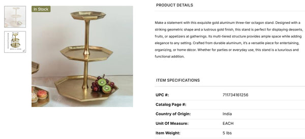 GOLD 3-TIER OCTAGON STAND 20" WESTERN HOME DECOR HANDMADE BRAND NEW #IH_16125