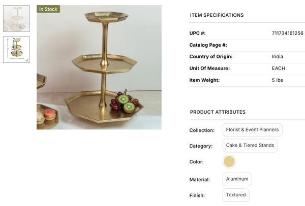GOLD 3-TIER OCTAGON STAND 20" WESTERN HOME DECOR HANDMADE BRAND NEW #IH_16125