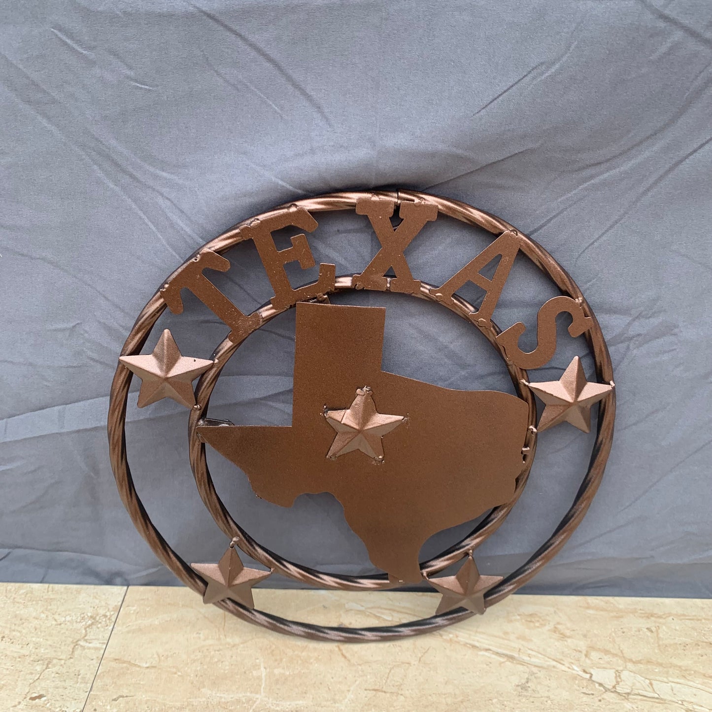 12" STATE OF TEXAS MAP RUSTIC BRONZE TWISTED RING METAL SIGN WESTERN HOME DECOR HANDMADE NEW