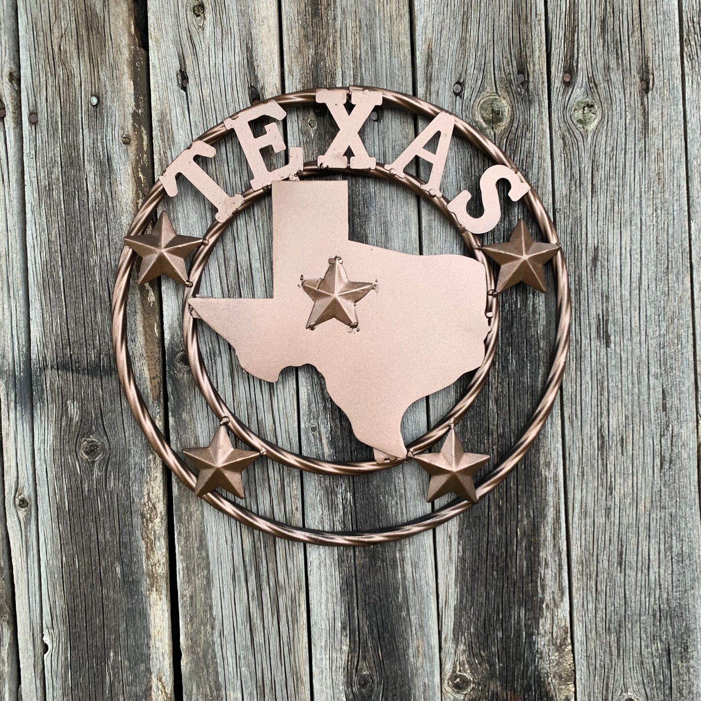 12" STATE OF TEXAS MAP RUSTIC BRONZE TWISTED RING METAL SIGN WESTERN HOME DECOR HANDMADE NEW