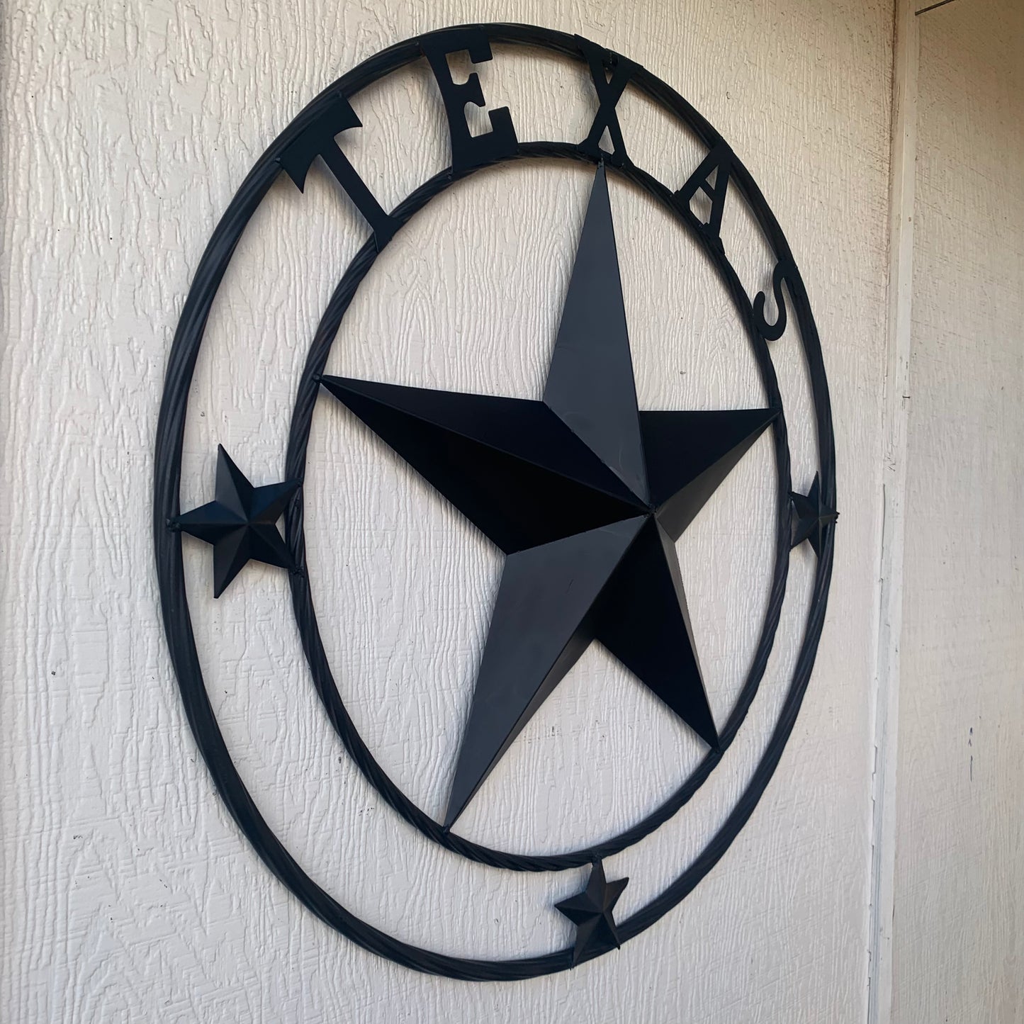 TEXAS LONESTAR WITH 3 SMALL STARS BARN STAR METAL RUSTIC BLACK TWISTED ROPE RING WESTERN HOME DECOR HANDMADE NEW
