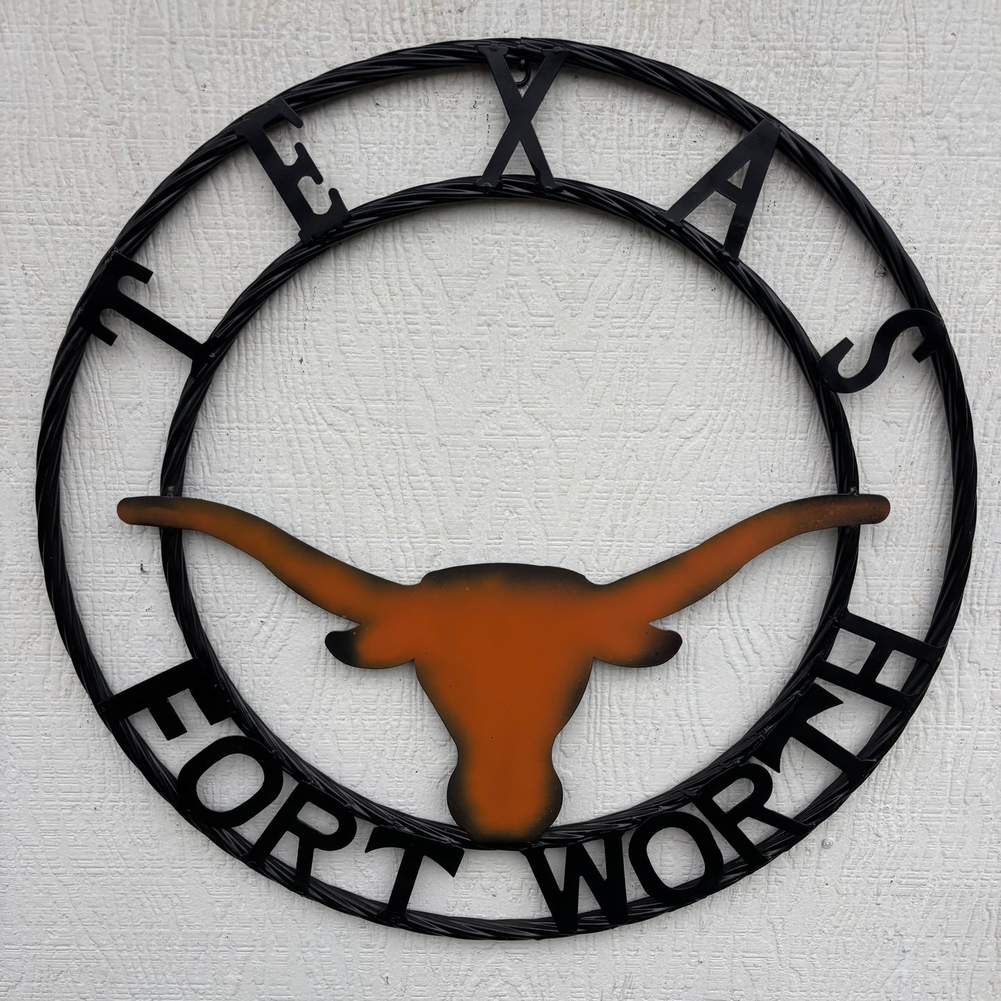 TEXAS FORT WORTH METAL SIGN LONGHORNS ORANGE WESTERN HOME DECOR HANDMADE