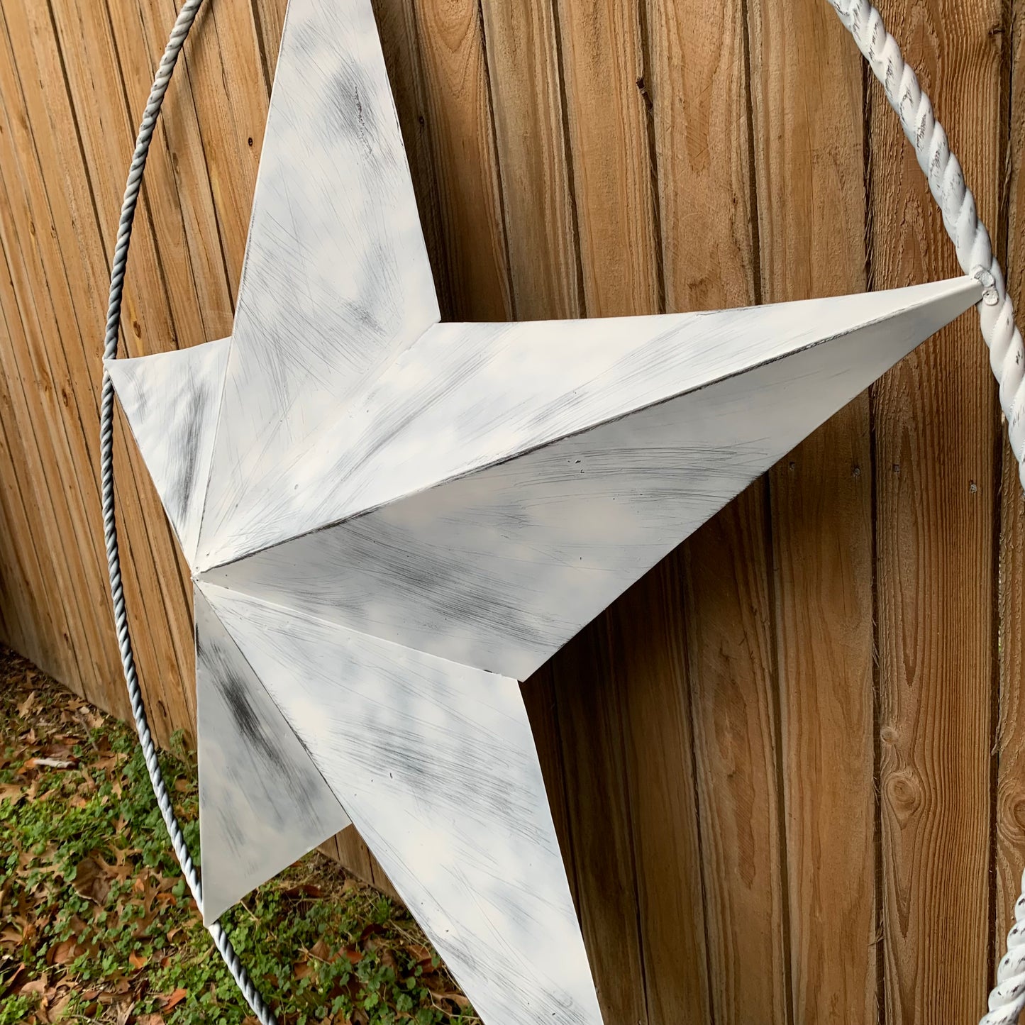 5 FOOT WHITE DISTRESSED STAR TWO TONE TEXTURE BARN STAR METAL LONESTAR TWISTED ROPE RING WESTERN HOME DECOR HANDMADE NEW