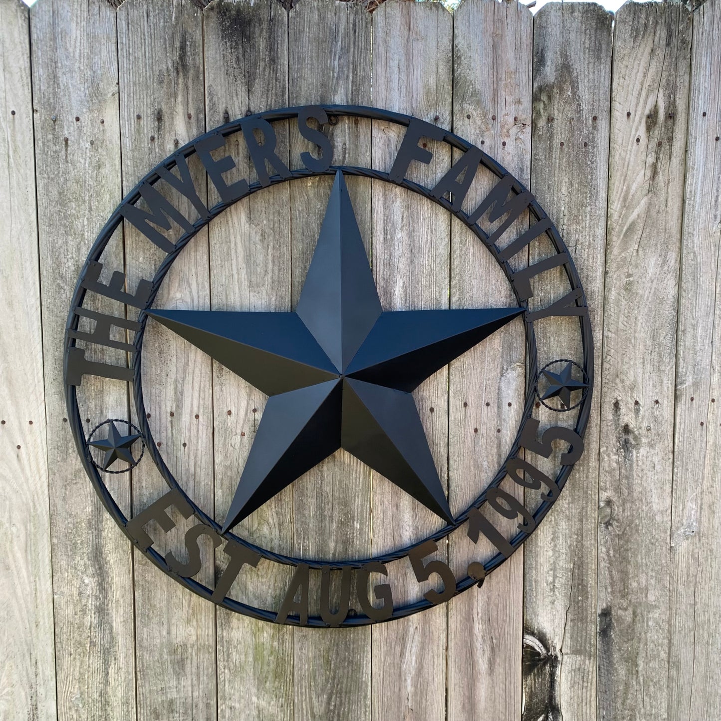 MYERS STYLE YOUR CUSTOM NAME STAR BARN STAR METAL LONE STAR WESTERN HOME DECOR RUSTIC BLACK HANDMADE 24",32",36",50"