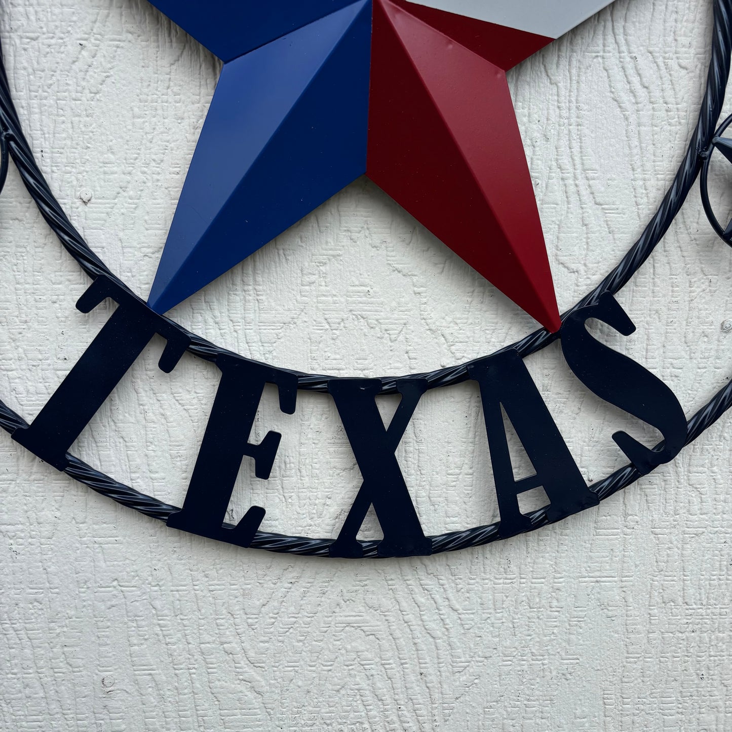 GOD BLESS TEXAS BARN STAR RED WHITE BLUE STAR WITH NAVY BLUE RING LONE STAR TWISTED ROPE RING WESTERN HOME DECOR HANDMADE