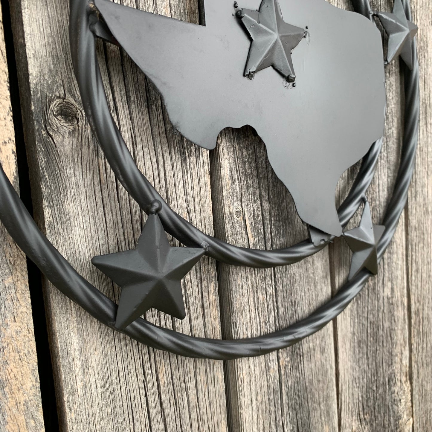 12" STATE OF TEXAS MAP RUSTIC BLACK TWISTED RING METAL SIGN WESTERN HOME DECOR HANDMADE NEW