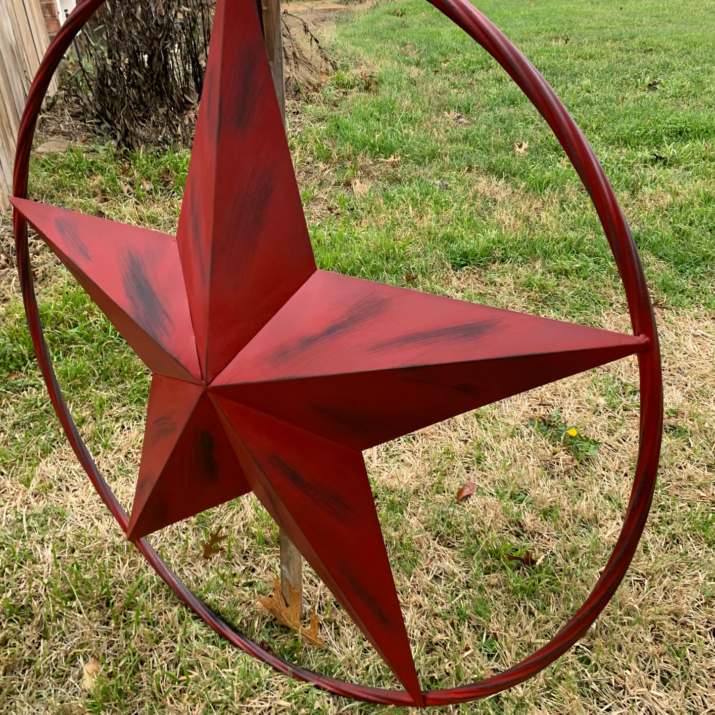 RED DISTRESSED STAR TWO TONE TEXTURE BARN STAR METAL LONESTAR TWISTED ROPE RING WESTERN HOME DECOR HANDMADE NEW #EH12958