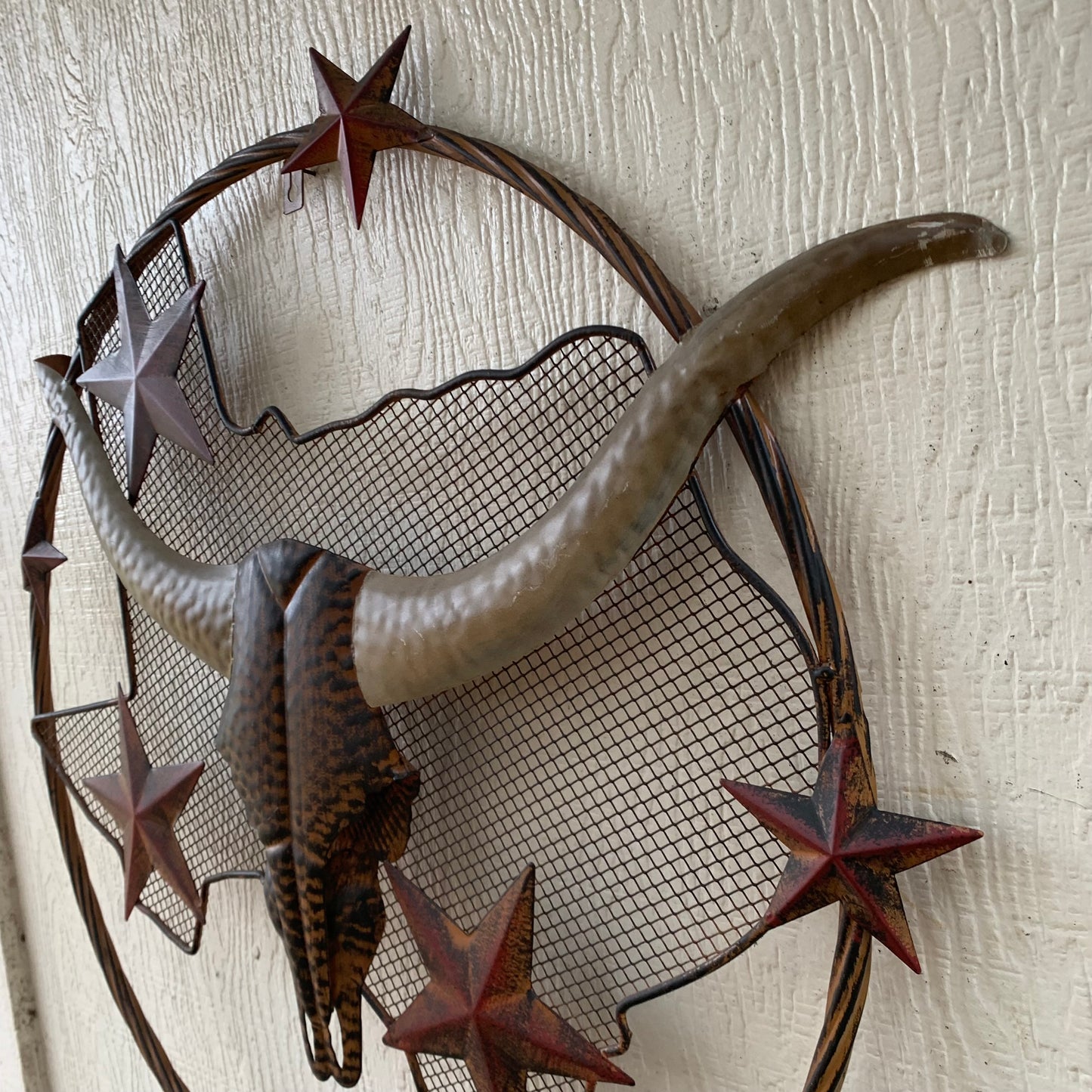 24" LONGHORNS & STARS METAL WALL ART SCULPTURE WESTERN HOME DECOR HANDMADE NEW