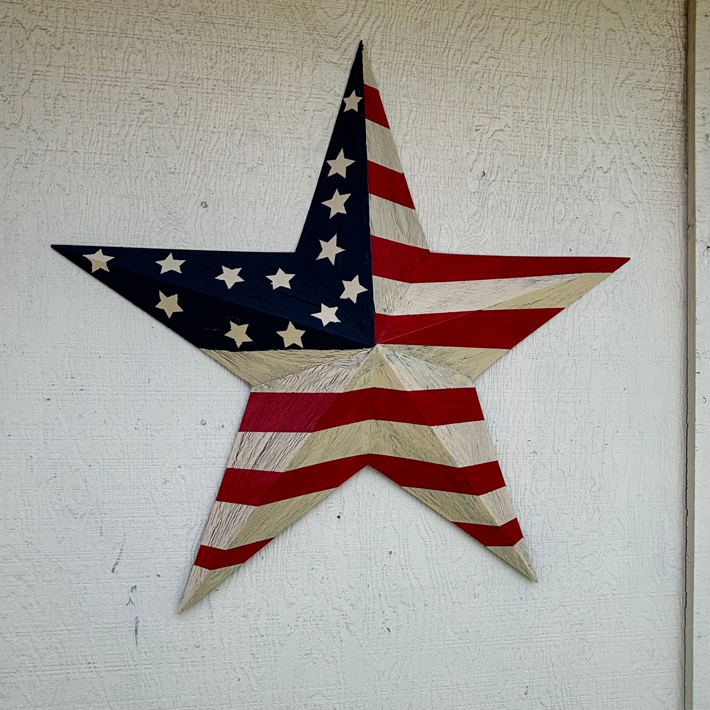 USA FLAG STAR CRACKLE RED IVORY NAVY BLUE METAL BARN STAR METAL WALL ART WESTERN HOME DECOR HANDMADE NEW