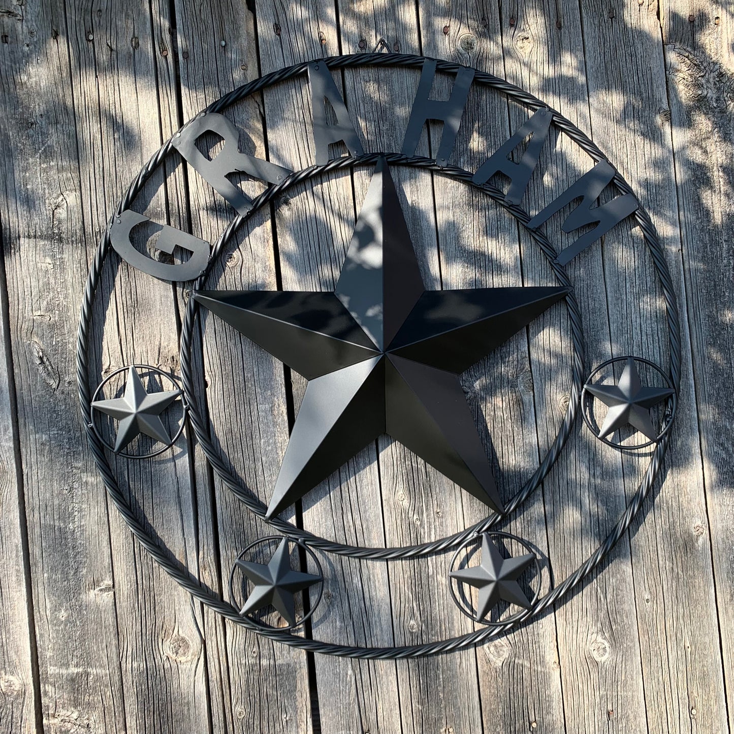 GRAHAM STYLE YOUR CUSTOM NAME STAR BARN STAR METAL LONE STAR WESTERN HOME DECOR RUSTIC BLACK HANDMADE 24",32",36",50"
