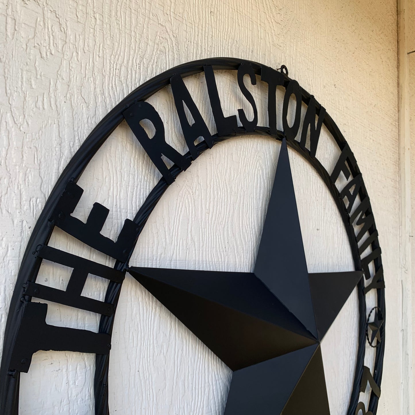 RALSTON FAMILY STYLE CUSTOM NAME STAR BARN METAL STAR 3d TWISTED ROPE RING WESTERN HOME DECOR RUSTIC BLACK HANDMADE 24",32",36",50"