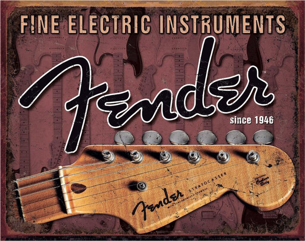 #1763 FENDER - HEADSTOCK MUSIC TIN SIGN METAL WALL ART WESTERN HOME DECOR NEW 16" X 12.5"