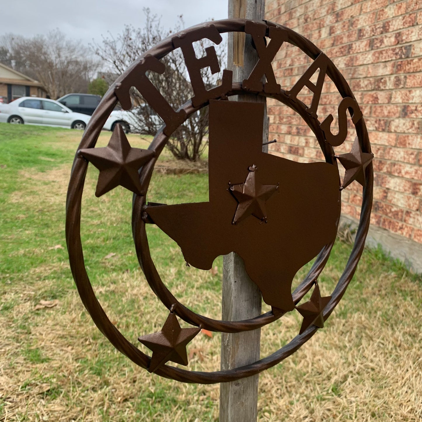 12" STATE OF TEXAS MAP RUSTIC BRONZE TWISTED RING METAL SIGN WESTERN HOME DECOR HANDMADE NEW