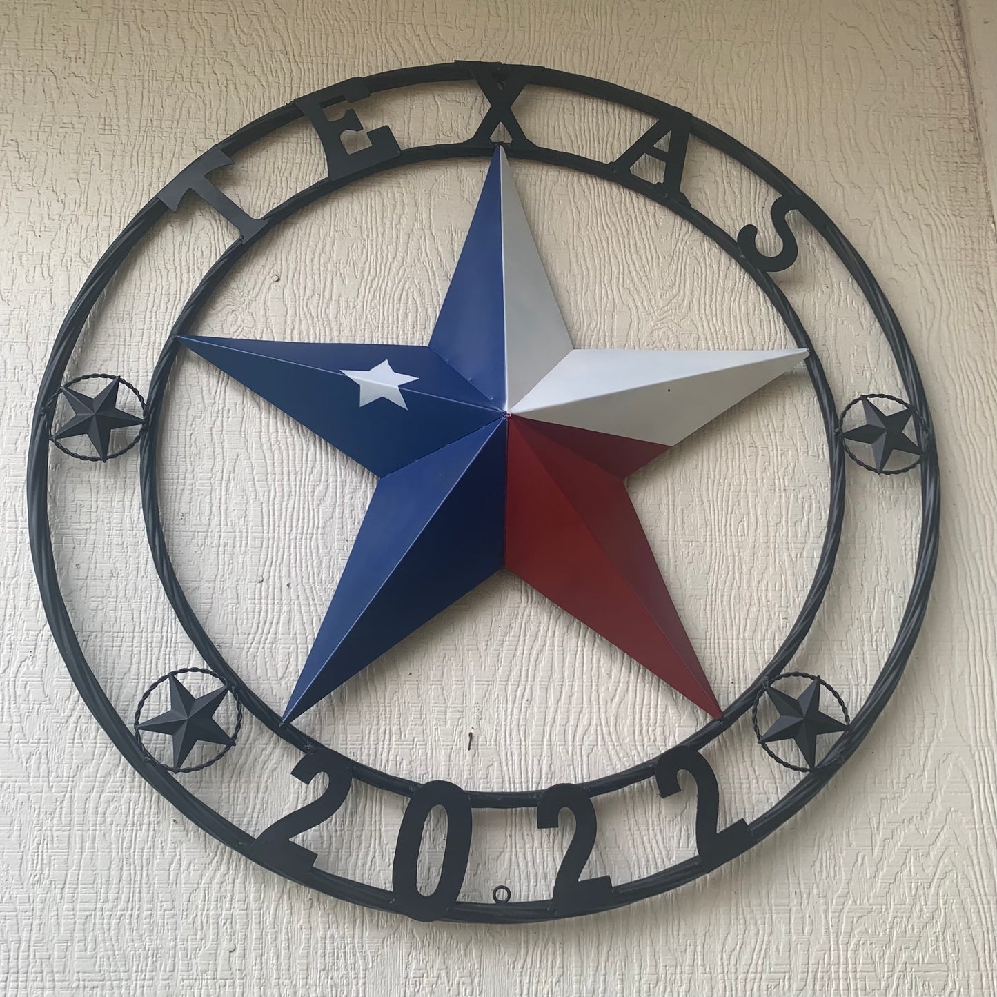 TEXAS 2022 STYLE CUSTOM NAME BARN STAR METAL LONESTAR 3d TWISTED BLACK ROPE RING WESTERN HOME DECOR   HANDMADE 24",32",36"